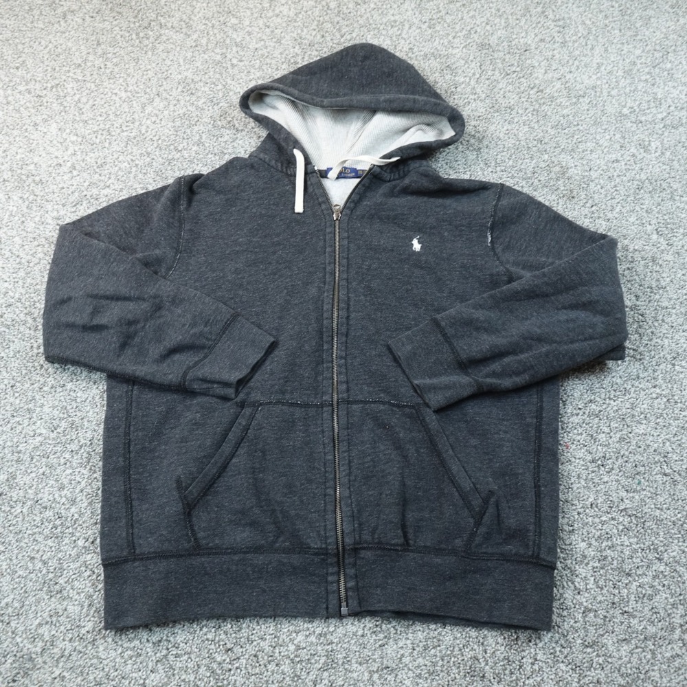 Polo Ralph Lauren Hoodie Mens 2XL Gray Thermal Hood Full Zip Pony Sweatshirt Top